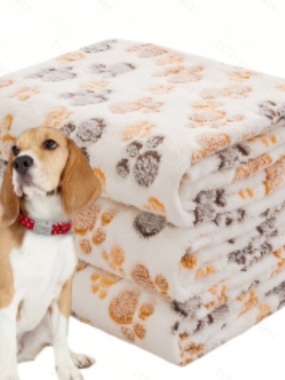 New 3-Pack Soft Fleece Pet Blankets - Cute Beige Paw Print Blanket Set